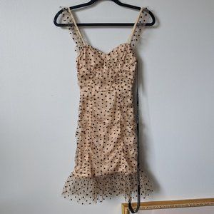 Prettylittlething Nude Polkadot Mesh Bodycon Dress